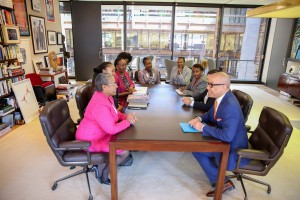 First Lady Margaret Kenyatta with Ford Foundation's President Darren Walker at the Ford Foundation Headquarters in New York, U.S. Also present is First Lady's Chief of Staff Ms. Constance Gakonyo, Beyond Zero Trustee Ms. Nyokabi Muthama, Beyond Zero Campaign Technical Advisor Ms. Jane Kiragu , Deputy Permanent Representative at the Kenya Mission to the United Nations, Koki Muli and National Aids Control Council Director Dr. Nduku Kilonzo.